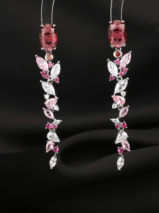 红色 Brass Cubic Zirconia Flower Luxury Cluster Earring