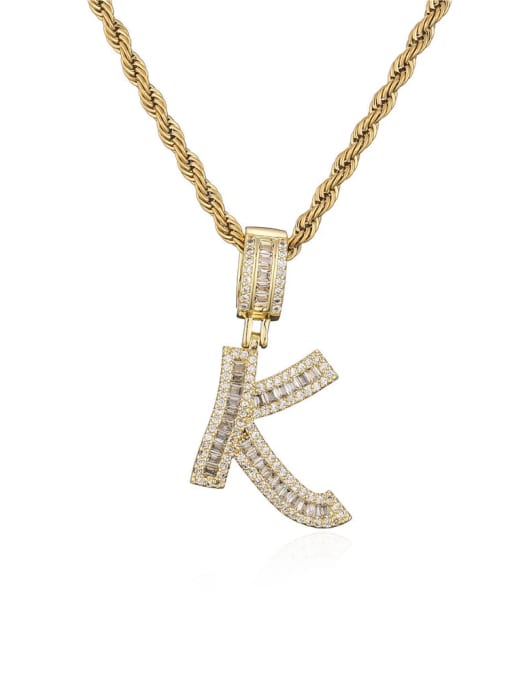 K Brass Cubic Zirconia  Vintage  Letter  Pendant Necklace