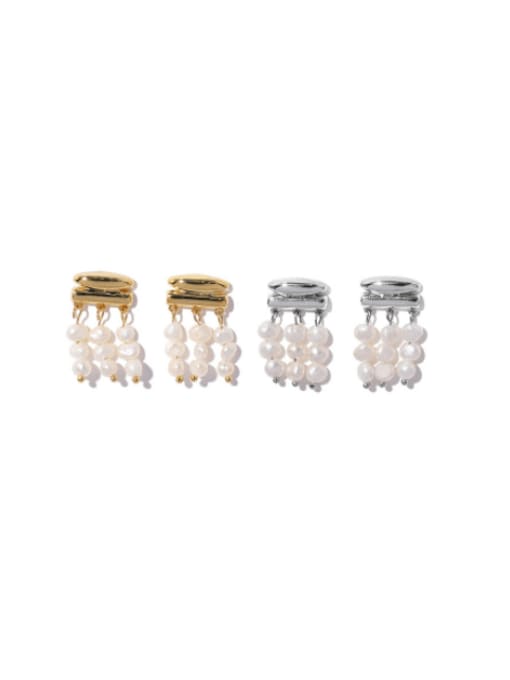 Five Color Brass Freshwater Pearl Tassel Minimalist Earring 0