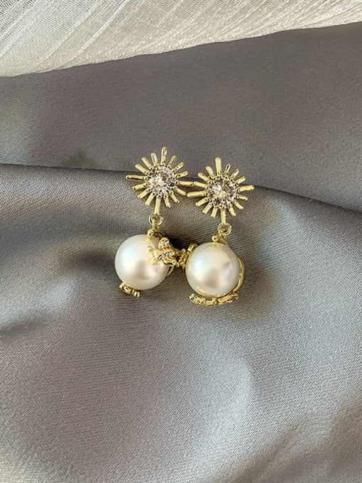Silver needle. Pearl Earrings Alloy Imitation Pearl Flower Bohemia Drop Earring