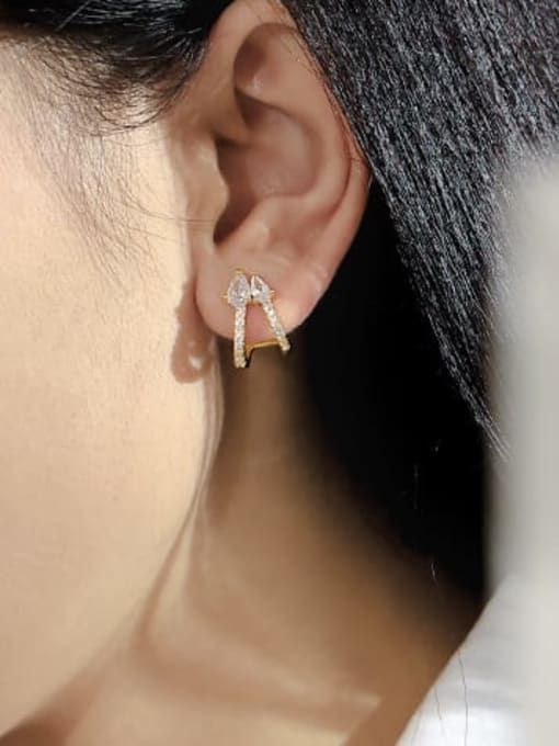 ACCA Brass Rhinestone Water Drop Minimalist Stud Earring 1