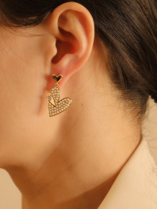 HYACINTH Brass Cubic Zirconia Heart Vintage Stud Trend Korean Fashion Earring 1