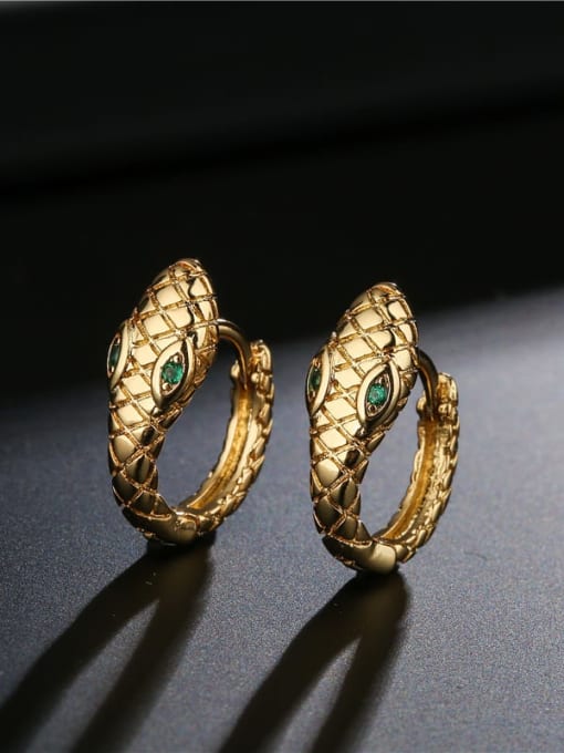 AOG Brass Rhinestone Snake Vintage Huggie Earring 1