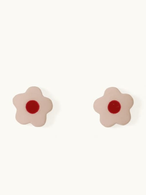 Red and white Alloy Enamel Flower Cute Stud Earring