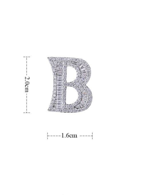 Platinum White B Brass Cubic Zirconia Letter Minimalist Stud Earring