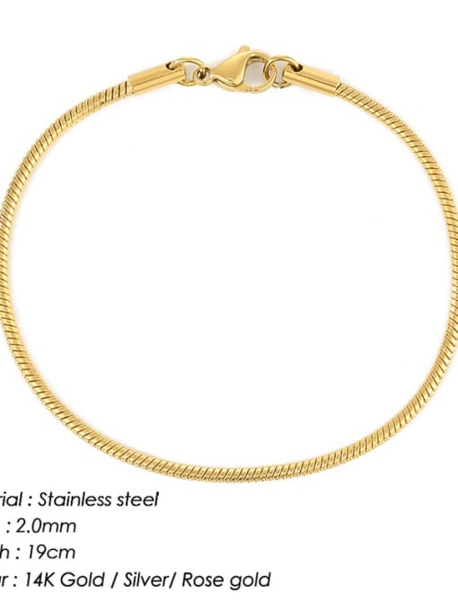 Gold 2mm 19cm Stainless steel Snake Minimalist Link Bracelet