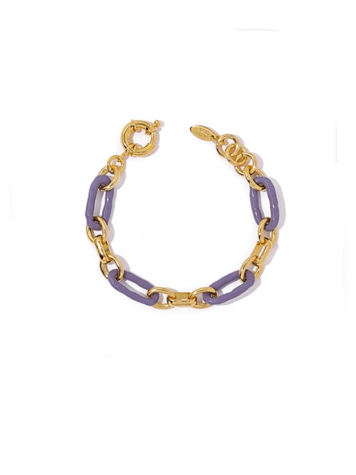 Gold Bracelet Brass Enamel Geometric Vintage Link Bracelet
