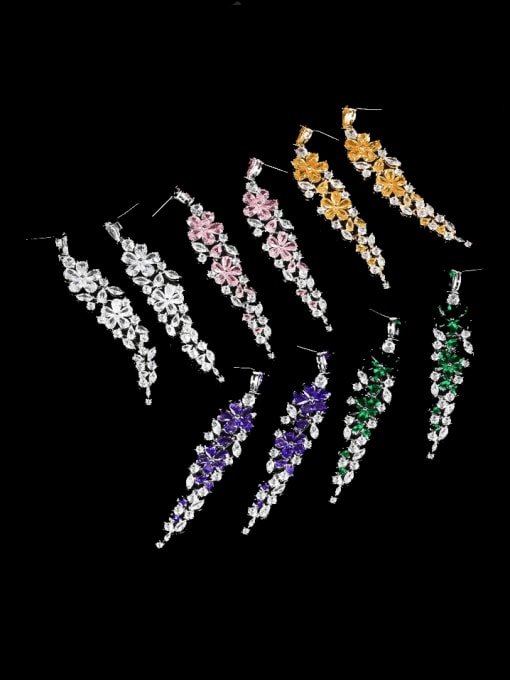 OUOU Brass Cubic Zirconia Flower Luxury Long Cluster Earring 0