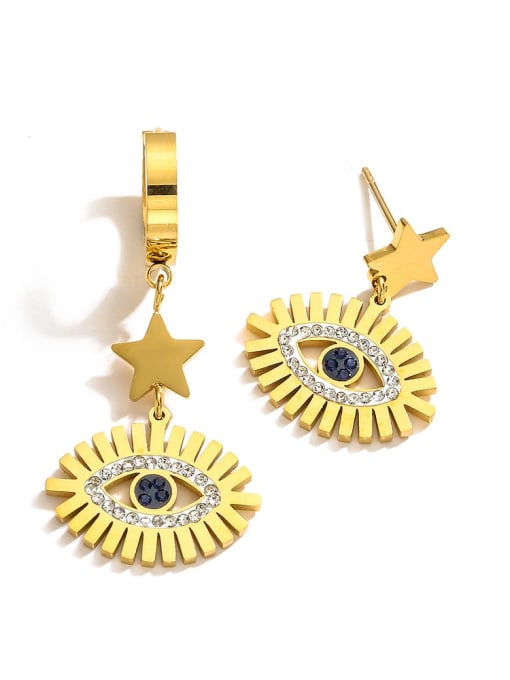 43708 Titanium Steel Rhinestone Evil Eye Minimalist Drop Earring