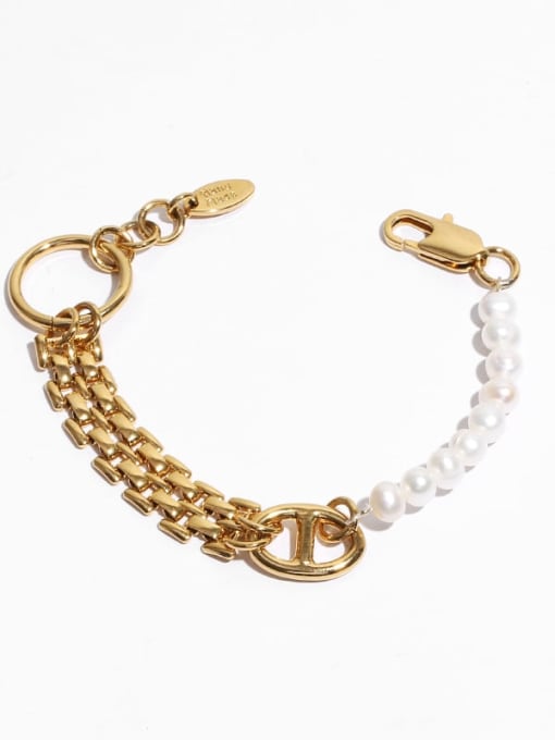 TINGS Brass Freshwater Pearl Geometric Hip Hop Link Bracelet 0