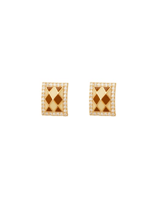 14K Gold Deep Coffee Kaki Brass Enamel Geometric Hip Hop Clip Earring