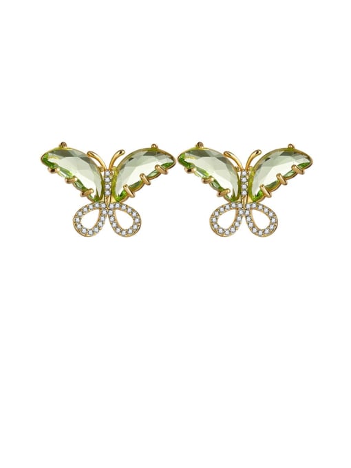 Light green Brass Cubic Zirconia Multi Color Butterfly Cute Stud Earring