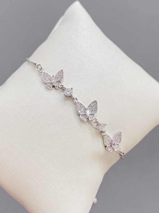 Silver S255 Brass Cubic Zirconia Butterfly Dainty Adjustable Bracelet