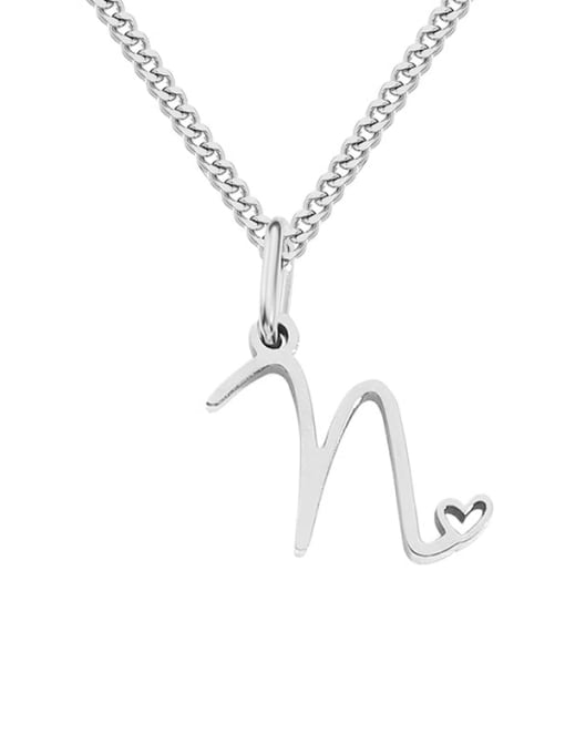 N  steel color Stainless steel Letter Minimalist Necklace