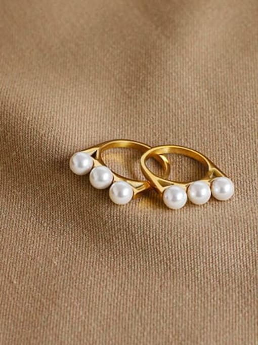 ACCA Brass Imitation Pearl Geometric Vintage Band Ring 2