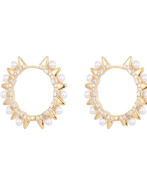 Pearl earrings in gold Brass Cubic Zirconia Irregular Ethnic Drop Earring