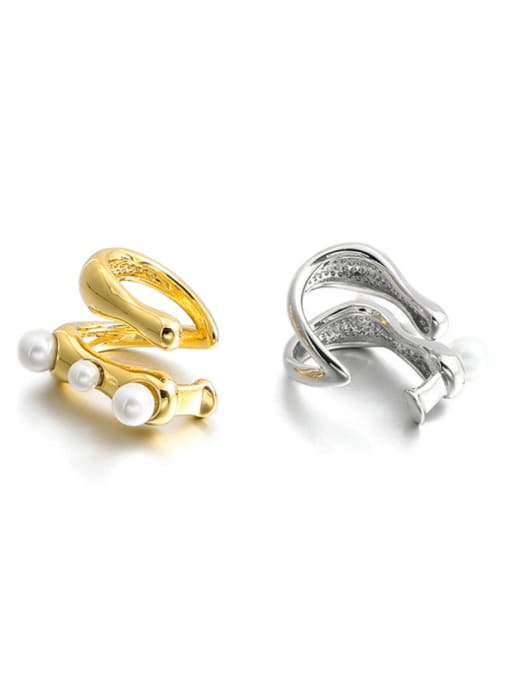 ACCA Brass Imitation Pearl Geometric Minimalist Clip Earring 2