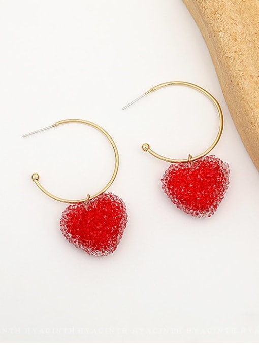 14K gold Copper Imitation Crystal Heart Minimalist Hook Trend Korean Fashion Earring