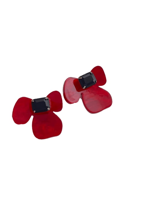 J339 Red Zinc Alloy Acrylic Flower Minimalist Stud Earring