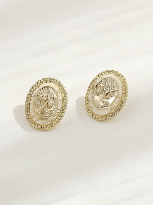 HYACINTH Brass Shell Oval Vintage Stud Trend Korean Fashion Earring 0