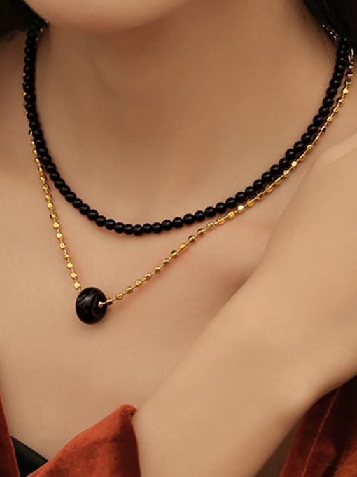 Five Color Brass Geometric Vintage Beaded Necklace 2