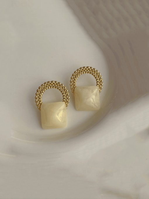J98 beige earrings Brass Resin Geometric Hip Hop Drop Earring