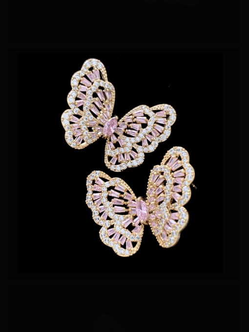 Pink Brass Cubic Zirconia Butterfly Luxury Cluster Earring