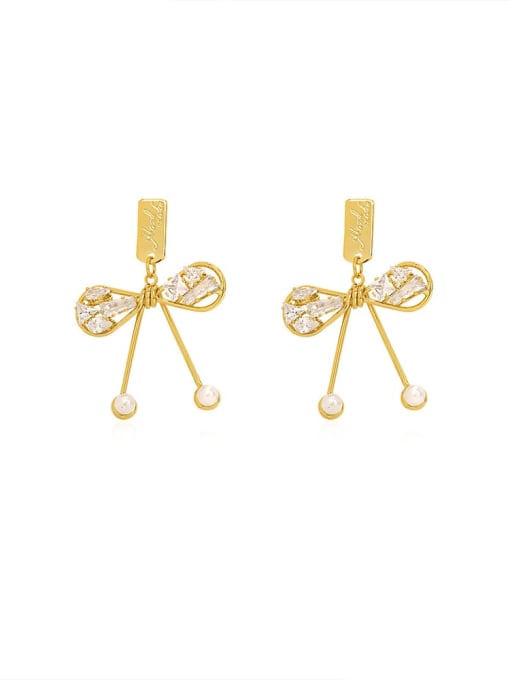 14k Gold Brass Cubic Zirconia Butterfly Vintage Drop Trend Korean Fashion Earring