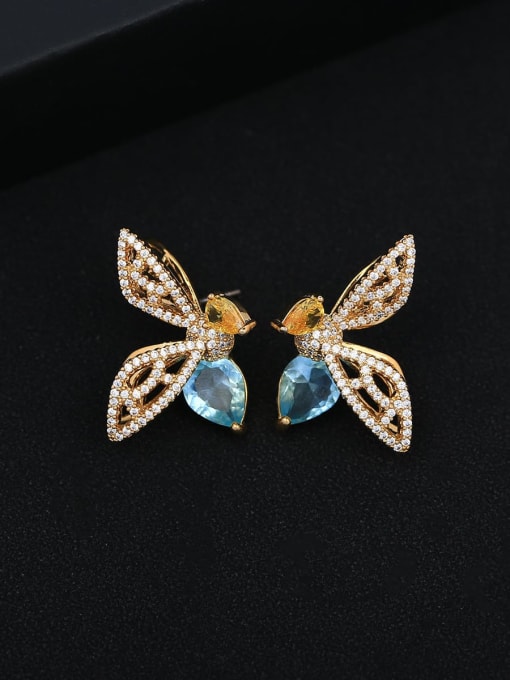 OUOU Brass Cubic Zirconia Butterfly Dainty Stud Earring 3