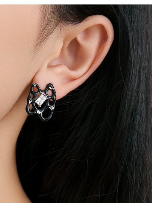 Five Color Brass Cubic Zirconia Enamel Geometric Cute Stud Earring 1