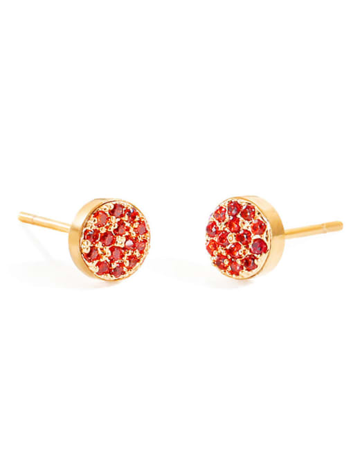 Rose Gold +Red Stainless steel Rhinestone Round Minimalist Stud Earring