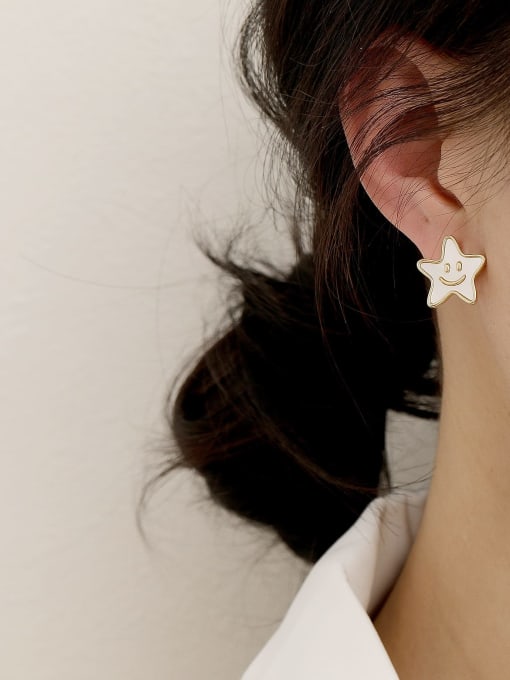 HYACINTH Brass Enamel Cute Asymmetrical star letters  Stud Trend Korean Fashion Earring 2
