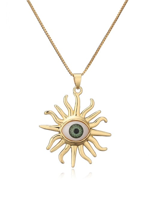 21008 Brass Enamel Evil Eye Vintage Sun Flower Pendant Necklace