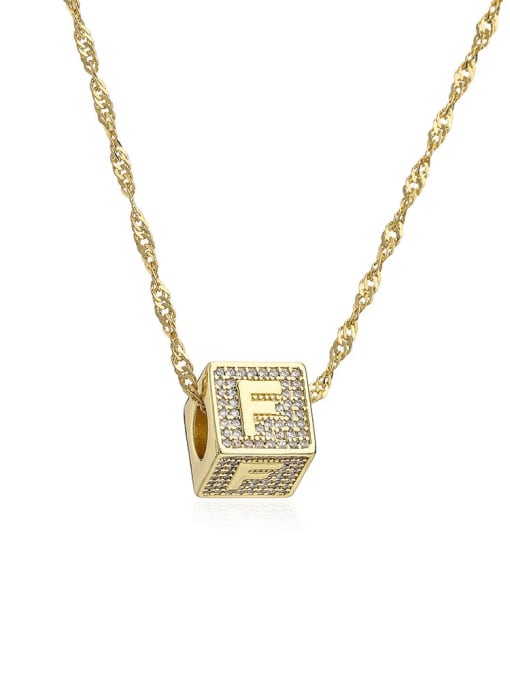 22375 F Brass Cubic Zirconia Square Hip Hop Letter Pendant Necklace