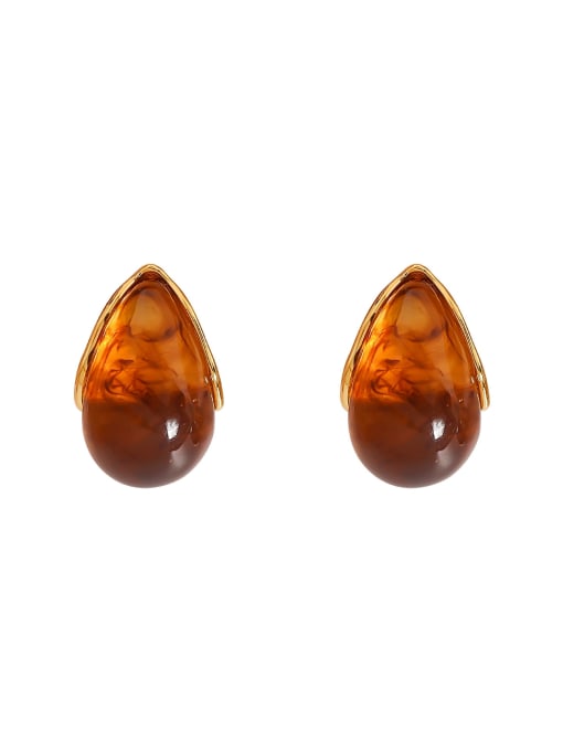 ZRUI Brass Resin Water Drop Minimalist Stud Earring 2