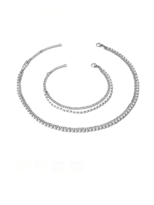 TINGS Titanium Steel Imitation Pearl Geometric Vintage Multi Strand Necklace