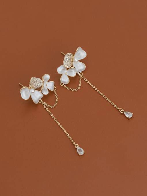 YOUH Brass Shell Flower Minimalist Threader Earring