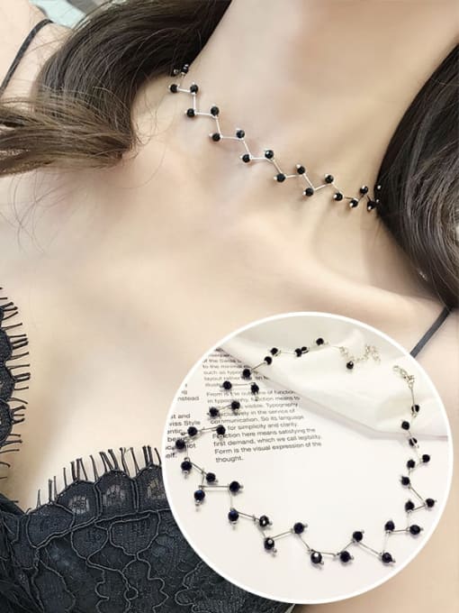 4 slivery+Black Zinc Alloy Imitation Pearl White Locket Trend Choker Necklace