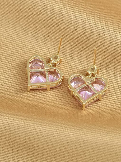 YOUH Brass Cubic Zirconia Pink Heart Dainty Stud Earring 1