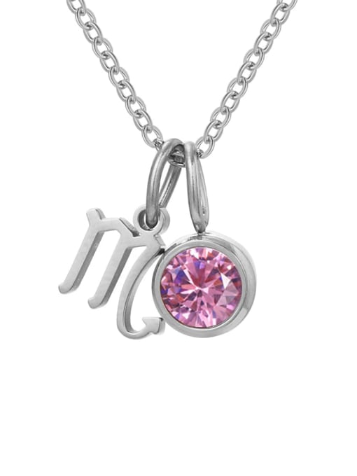 October Pink Scorpio Steel Stainless steel Birthstone Constellation Cute Necklace