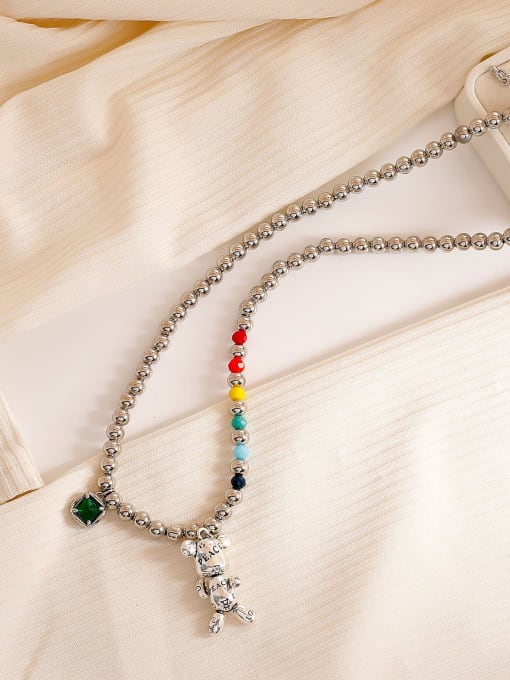 HYACINTH Brass Bead Rainbow Vintage Bear Pendant Necklace 2
