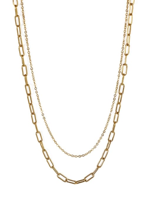 golden Brass Hollow Geometric Minimalist Multi Strand Necklace