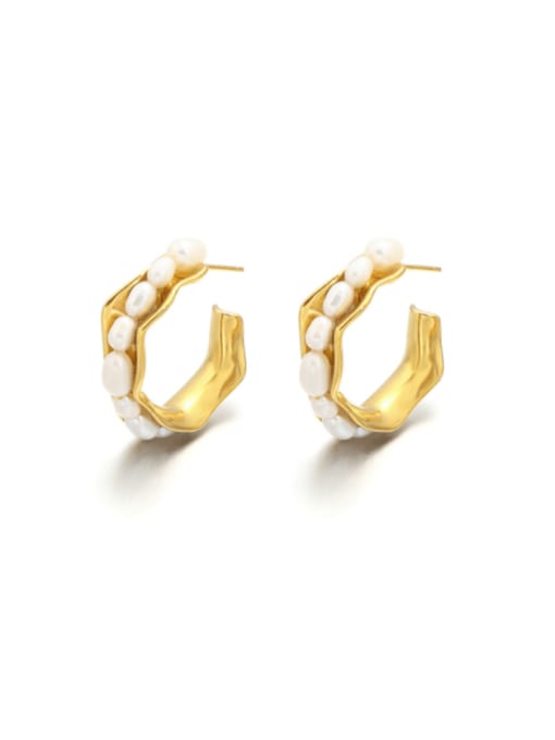 golden Brass Imitation Pearl Geometric Trend Stud Earring