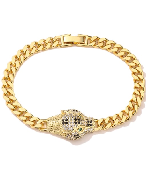 31143 Brass Cubic Zirconia Leopard Trend Link Bracelet