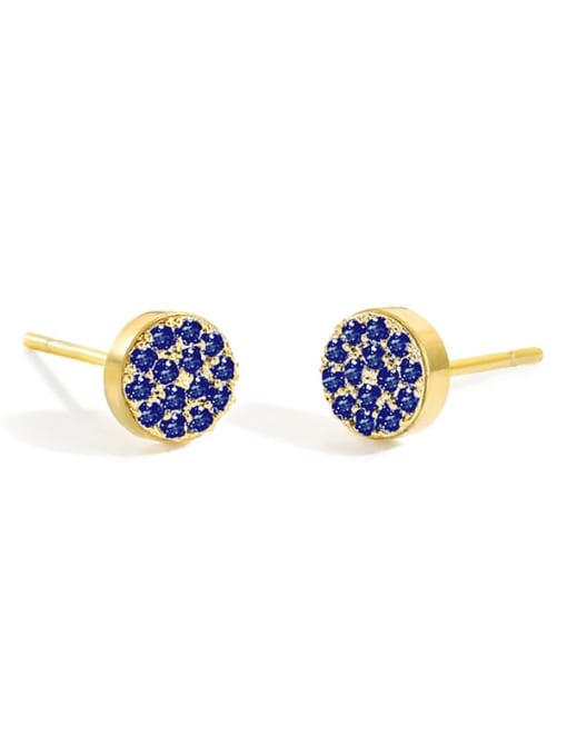Golden+ Royal Blue Stainless steel Rhinestone Round Minimalist Stud Earring