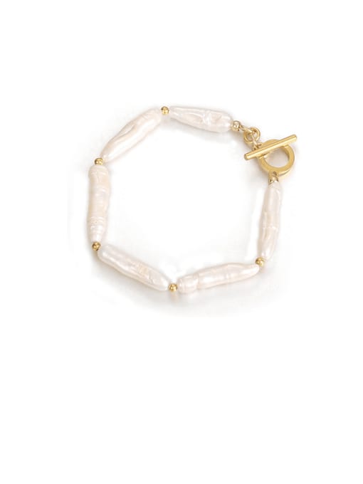 Five Color Brass Freshwater Pearl Irregular Minimalist Beaded Bracelet 3