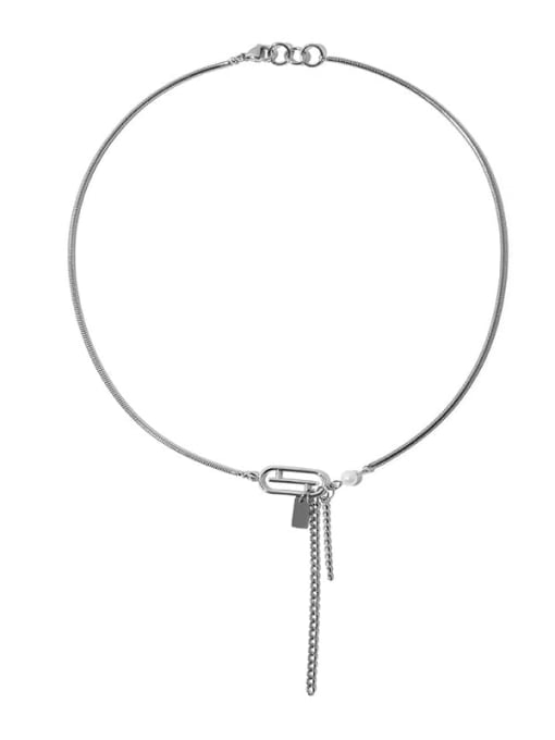 TINGS Titanium Steel Imitation Pearl Tassel Hip Hop Tassel Necklace 0