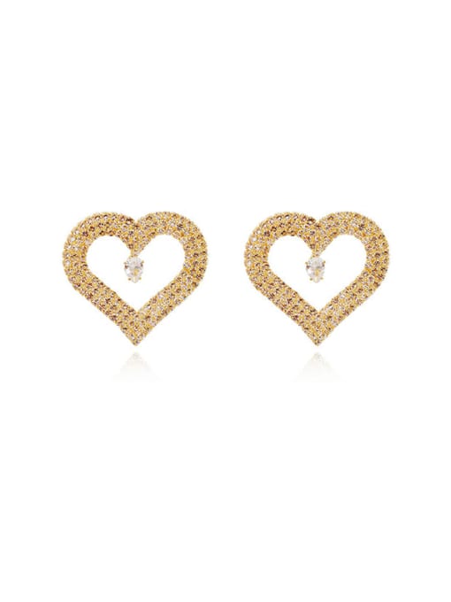 14K gold Copper Cubic Zirconia Heart Dainty Stud Trend Korean Fashion Earring