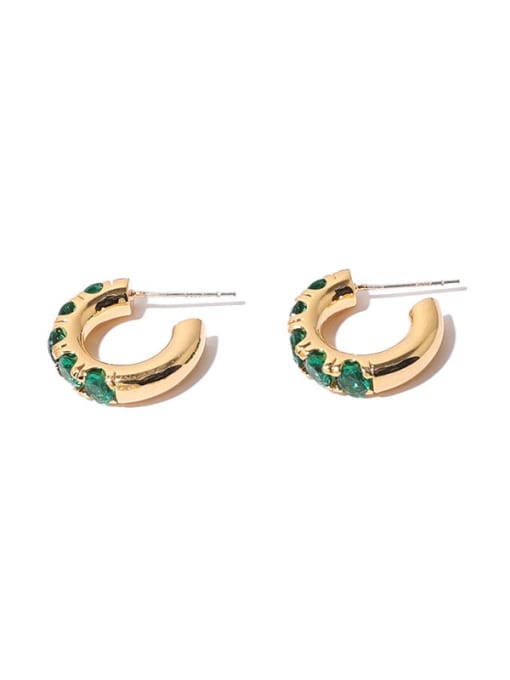 Green Zircon Brass Cubic Zirconia Geometric Vintage Stud Earring