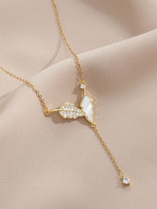 gold XL62917 Brass Cubic Zirconia Leaf Minimalist Necklace